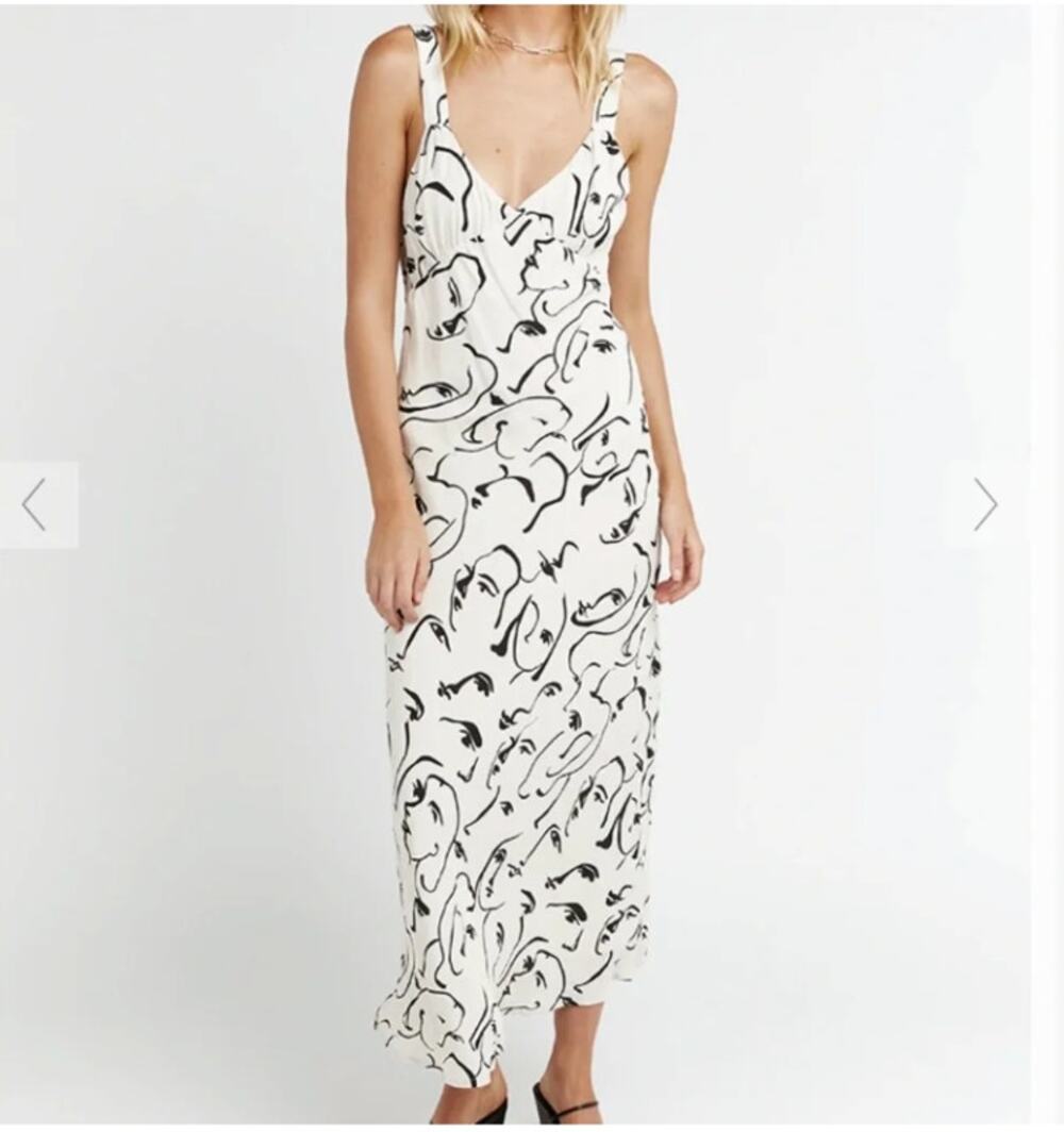 DISSH Monet Scribbles Black and White Bias Cut Mdi Dress Size 12